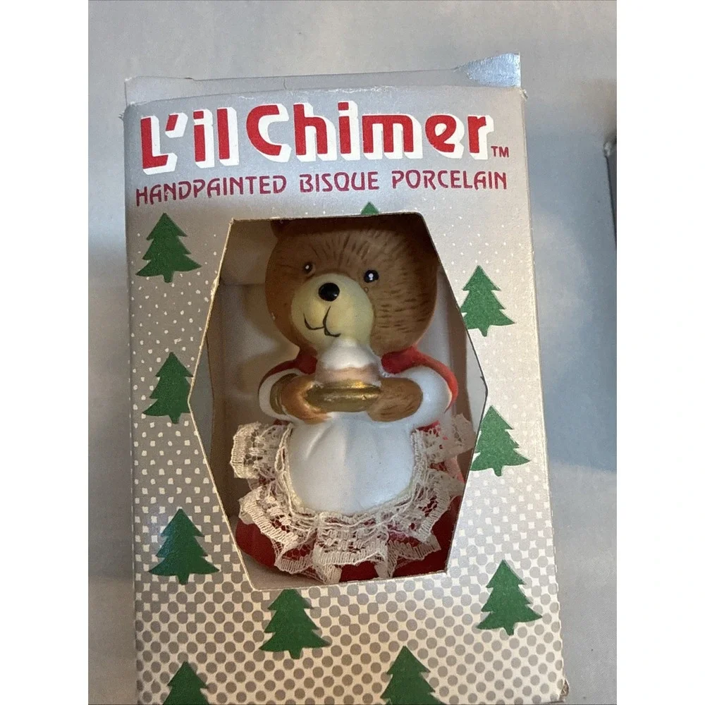 Lot of 4 Vtg Jasco L'il Chimers Christmas Bell Ornaments Porcelain w/ Boxes READ